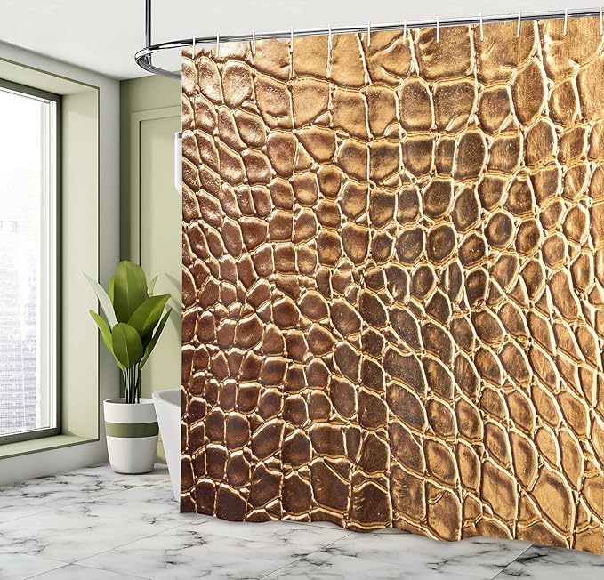 Ambesonne Animal Print Shower Curtain, Tint Vivid Crocodile Skin Nature Life Toughness High-End Design Artwork, Cloth Fabric Bathroom Decor Set with Hooks, 69" W x 70" L, Pale Brown