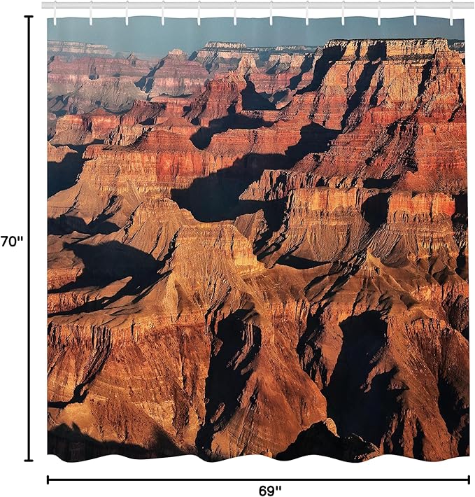 Ambesonne American Shower Curtain, View of The Famous Majestic Grand Canyon Red Rocks Different Cliff Base Elevations, Cloth Fabric Bathroom Decor Set with Hooks, 69" W x 70" L, Brown