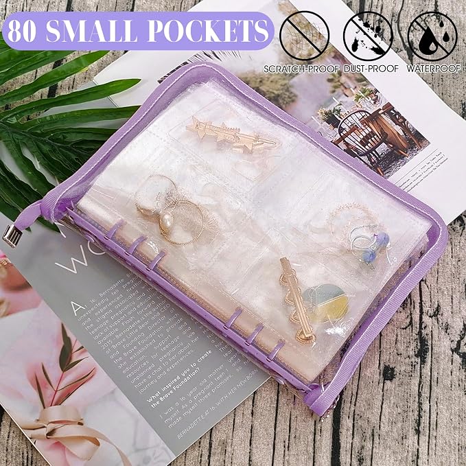 Earring Organizer Case Travel Jewelry Organizer Transparent Jewelry Storage Book for Necklace Bracelet Ring Holder with Small Clear Zippered Pouch