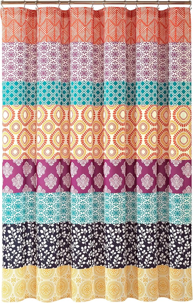 Lush Decor Bohemian Stripe Shower Curtain, 72" W x 72" L, Fuchsia & Orange - Bathroom Curtain - Striped Shower Curtain - Boho Decor - Fabric Shower Curtains