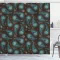 Ambesonne Paisley Shower Curtain, Modern Mosaic Like Circled Design with Teardrop Shaped Art Print, Cloth Fabric Bathroom Decor Set with Hooks, 69" W x 84" L, Brown Blue and Dark Blue