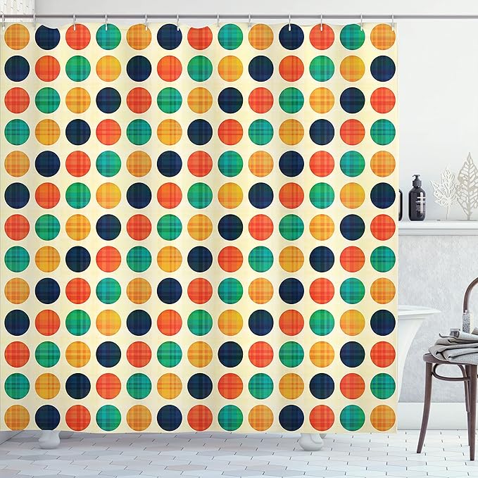 Ambesonne Polka Dots Shower Curtain, Polka Dots Nostalgic Funky Vibrant Colors Points Flecks Boho Illustration, Cloth Fabric Bathroom Decor Set with Hooks, 69" W x 70" L, Multicolor