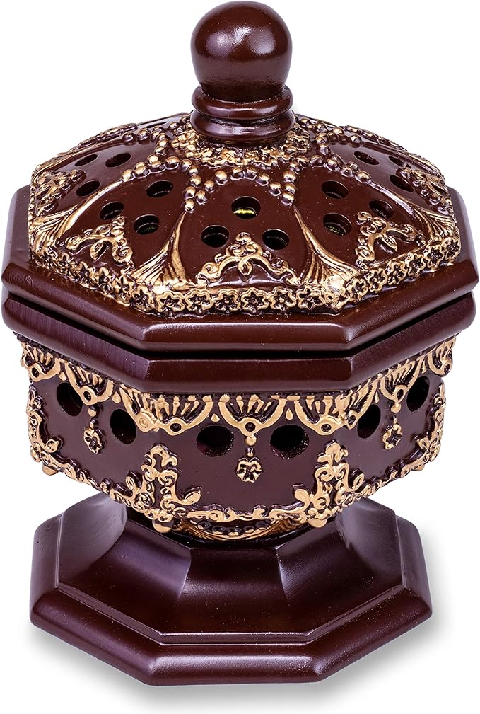 Charcoal Incense Burner Holder Luxury Octagon - Bakhoor Burner, Frankincense Resin Burner - for Office & Home Decor | Suitable for Incense Charcoal