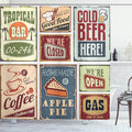 Ambesonne 1950s Shower Curtain, Vintage Style Signs Advertising Beverage Coffee Drink Aged Glass Tropical Nostalgia, Cloth Fabric Bathroom Decor Set with Hooks, 69" W x 75" L, Burgundy Ivory