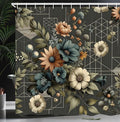 Ambesonne Floral Shower Curtain, Abstract Mysterious Flowers Bouquet with Symmetric Lines on Dark Backdrop, Cloth Fabric Bathroom Decor Set with Hooks, 69" W x 70" L, Dark Teal Peach Camel