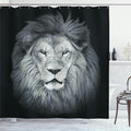 Ambesonne Savannah Shower Curtain, Huge Lion Head with Fure Mane Against Dark Background Monochromic, Cloth Fabric Bathroom Decor Set with Hooks, 69" W x 70" L, Green Grey