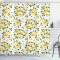 Ambesonne Rose Shower Curtain, Roses Hybrid Flora Park Summer European Old Fashioned Antique Design Pattern, Cloth Fabric Bathroom Decor Set with Hooks, 69" W x 70" L, Yellow Green Beige