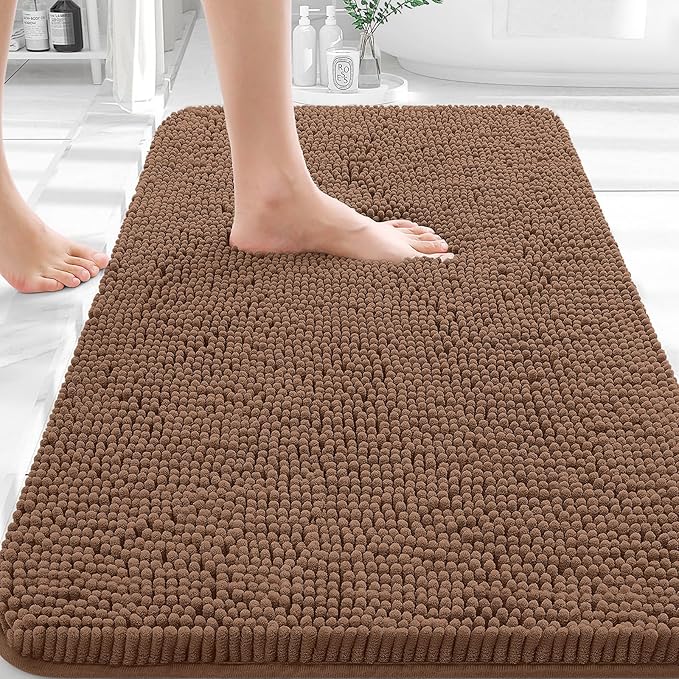 OLANLY Bathroom Rugs 35x24, Extra Soft Absorbent Chenille Bath Rugs, Rubber Backing Quick Dry, Machine Washable Bath Mats for Bathroom Floor, Tub and Shower, Home Decor Accessories, Mocha