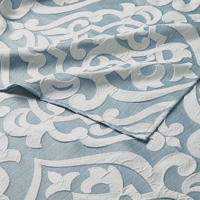 Madison Park Odette Fabric Shower Curtain Luxe Textured Jacquard, Damask Medallion Machine Washable Modern Home Bathroom Decor, Bathtub Privacy Screen, 72" x 72", Aqua/Silver