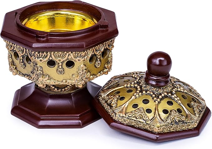 AM Lux Octagon Incense Burner – Charcoal Bakhoor, Cone & Frankincense Resin Holder | Mabkhara for Office, Spiritual Room & Islamic Gifts (Bronze)