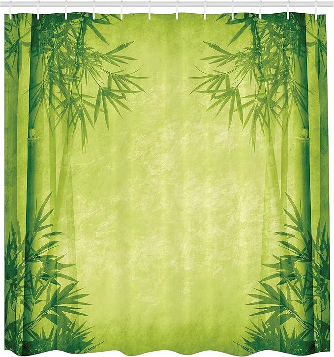 Ambesonne Asian Themed Shower Curtain, Chinese Trees Design Fengshui Style Simple Relaxing Life Tehemd Image Print, Cloth Fabric Bathroom Decor Set with Hooks, 69" W x 70" L, Green