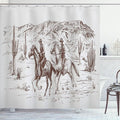 Ambesonne Western Shower Curtain, Country Theme Hand Drawn Illustration of American Wild West Desert with Cowboys, Cloth Fabric Bathroom Decor Set with Hooks, 69" W x 75" L, Umber Pearl