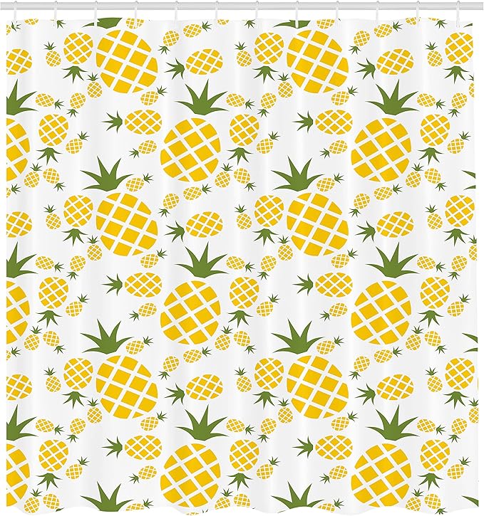 Ambesonne Pineapple Shower Curtain, Funny Pattern of Simplistic Ananas Fruit Repeating Modern Minimal Print, Cloth Fabric Bathroom Decor Set with Hooks, 69" W x 75" L, Olive Green Mustard