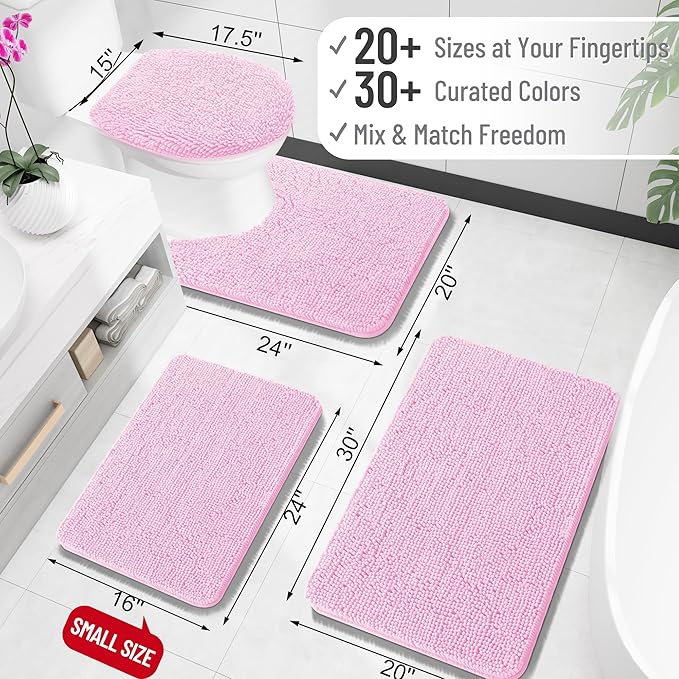 OLANLY Large Bathroom Rugs 40x24, Extra Soft Absorbent Chenille Bath Rugs, Rubber Backing Quick Dry, Machine Washable Bath Mats for Bathroom Floor, Tub and Shower, Home Decor Accessories, Pink