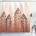 Ambesonne Country Shower Curtain, Pine Trees in The Forest on Foggy Seem Ombre Backdrop Wildlife Adventure Artwork, Cloth Fabric Bathroom Decor Set with Hooks, 69" W x 75" L, Dark Salmon