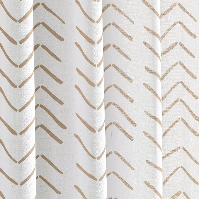 Lush Decor Hygge Modern Arrow Linen Look Shower Curtain, 72" X 72", Wheat & White