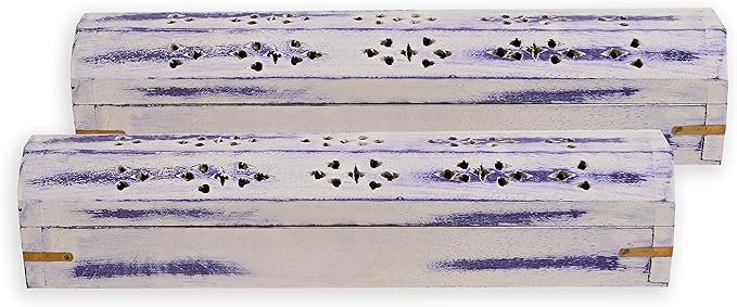 Incense Garden Pack of 2 White Washed Blue Wood Incense Box Burner 12"