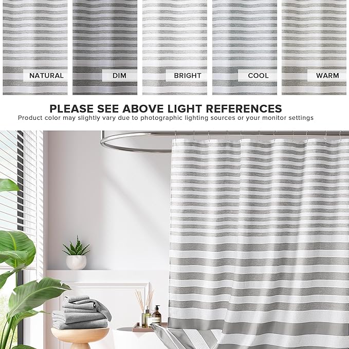 Madison Park Shower Curtain Spa Waffle Weave Shower Curtain for Bathroom 3M Scotchgard Moisture Management, Spa Quality Modern Shower Curtains for Bathroom, Standard 72x72 Grey Ombre