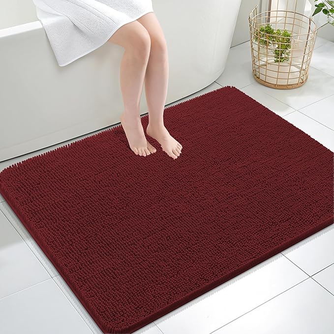 OLANLY Large Bathroom Rugs 40x32, Soft Absorbent Chenille Bath Rugs, Rubber Backing Quick Dry, Machine Washable Bath Mats for Bathroom Floor, Tub and Shower, Home Decor Accessories, Andorra Red-Brown