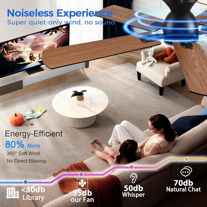 Ayaoty Ceiling Fan with Light - 52" Black Flush Mount Fandliers | 3CCT Dimmable, Reversible, Low Profile Fan Light for Indoor Modern Bedroom, Kitchen