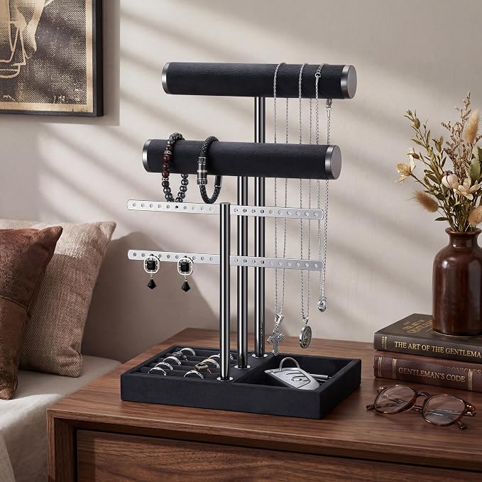 Jewelry Organizer Stand for Necklaces, Bracelets, Earrings, Rings, PB | 3 Tier Velvet Bracelet Holder Display | Jewelry Organizers and Storage | Jewelry Tree | Jewelry Towers