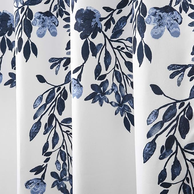 Lush Decor Tanisha Shower Curtain, 72" W x 72" L, Navy & White - Navy Blue Flower Vine Print - Beautiful & Elegant Floral Shower Curtain - Modern Farmhouse, Cottage & French Country Bathroom Decor