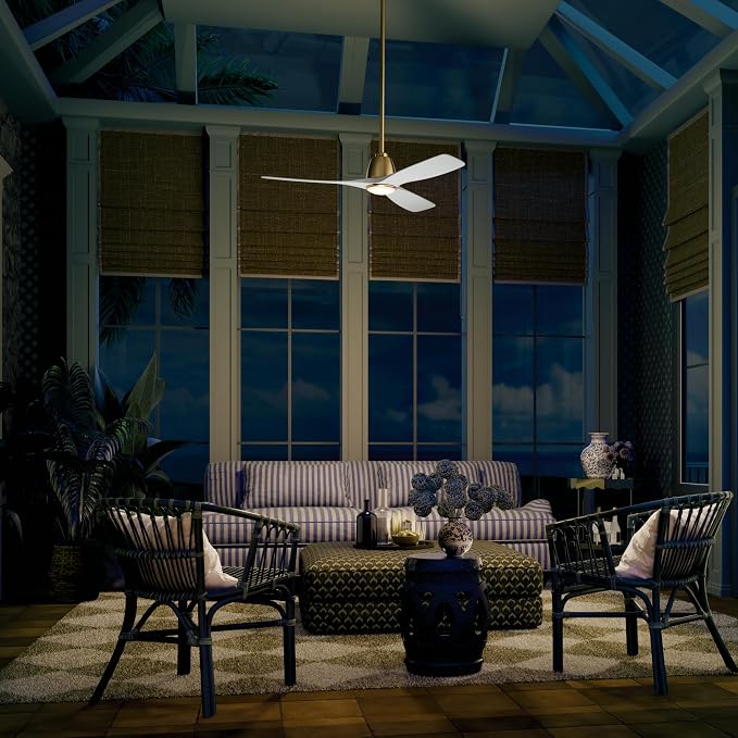 Kichler 54" Volos II 3 Blade Ceiling Fan in Champagne Bronze with Matte White Blades, Easy-to-Install AC Motor, Downrod, 300054-CPZ