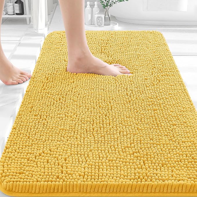 OLANLY Bathroom Rugs 35x24, Extra Soft Absorbent Chenille Bath Rugs, Rubber Backing Quick Dry, Machine Washable Bath Mats for Bathroom Floor, Tub and Shower, Home Decor Accessories, Yellow