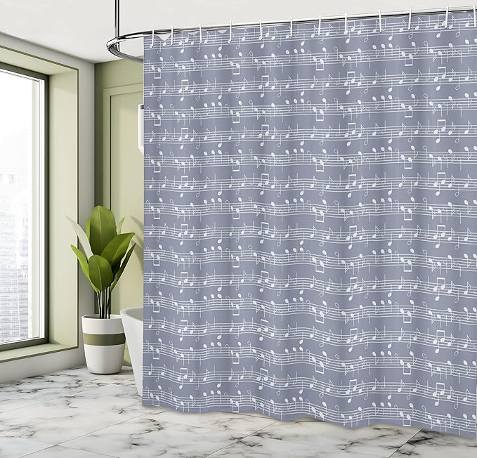 Ambesonne Grey Shower Curtain, Piano Music Clay Motif Various Notes Beats Melody Rhythm Harmony Jazz, Cloth Fabric Bathroom Decor Set with Hooks, 69" W x 70" L, Pale Lavender