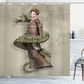 Ambesonne Fantasy Shower Curtain, Westernly Geisha with Cry Make-Up Wrapped by Spiralling Dragon, Cloth Fabric Bathroom Decor Set with Hooks, 69" W x 70" L, Eggshell Green