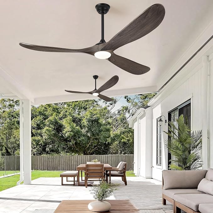 Haipeel 72 Inch Ceiling Fans with Lights, Wood Outdoor Ceiling Fan for Patio and Remote Control Rustic Propeller Large Ceiling Fans with Light Farmhouse Indoor Quiet High cfm, Deep Brown
