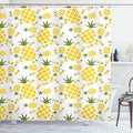 Ambesonne Pineapple Shower Curtain, Funny Pattern of Simplistic Ananas Fruit Repeating Modern Minimal Print, Cloth Fabric Bathroom Decor Set with Hooks, 69" W x 75" L, Olive Green Mustard