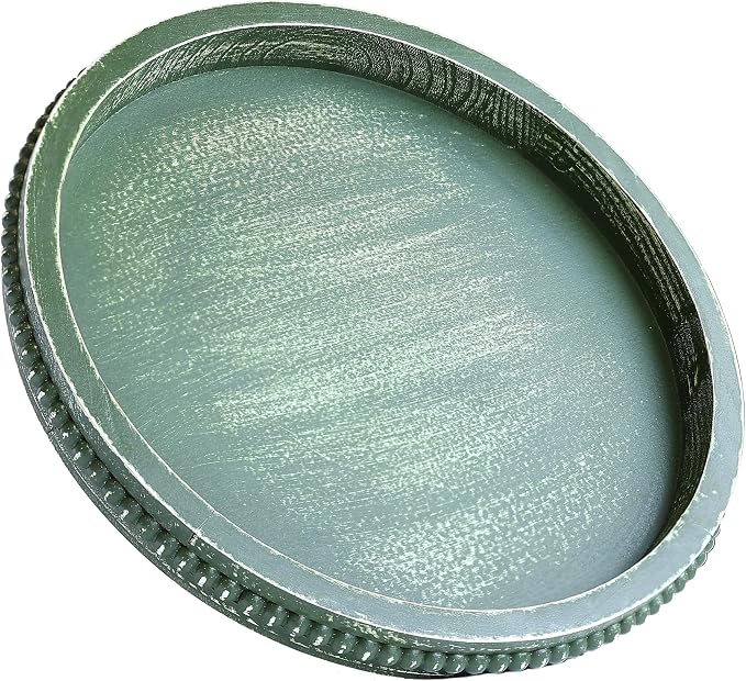 Hrastany Round Green Wood Decorative Tray, Coffee Table Tray for Ottoman