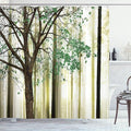Ambesonne Autumn Shower Curtain, Fall Trees Leaves on Woodland Background Picture, Cloth Fabric Bathroom Accessories Set with 12 Hooks Home Decor for Restroom and Guest Room, 69" W x 70" L, Fern Green