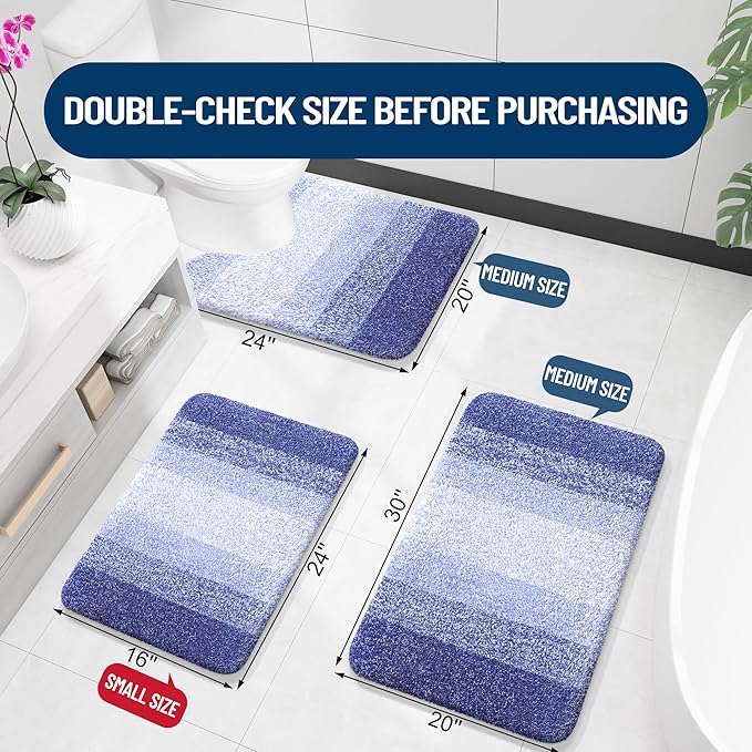 OLANLY Bathroom Runner Rugs Mat 59x24, Extra Soft Absorbent Microfiber Bath Rugs, Rubber Backing, Quick Dry, Washable Long Bath Mats for Bathroom, Tub and Shower, Home Decor Accessories, Blue-Violet