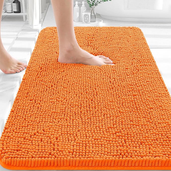 OLANLY Bathroom Rugs 32x20, Extra Soft Absorbent Chenille Bath Rugs, Rubber Backing Quick Dry, Machine Washable Bath Mats for Bathroom Floor, Tub and Shower, Home Decor Accessories, Orange