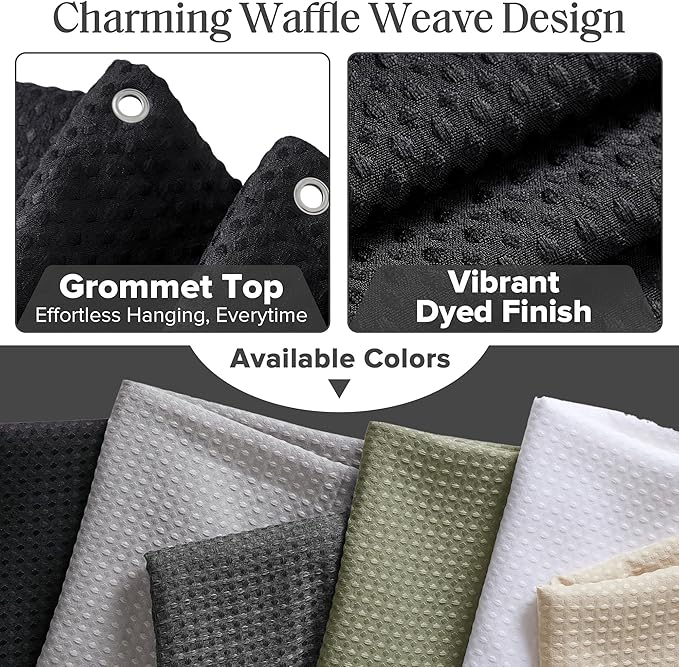 Madison Park Shower Curtain Waffle Weave, Vibrant Dyed, Waffle Shower Curtain 3M Scotchgard Moisture Management, Farmhouse Shower Curtains for Bathroom, Standard: 72x72 Black