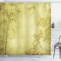 Ambesonne Asian Themed Shower Curtain, Silhouettes of Birds on The Branch Twig Retro Inspired Wild Life Art Print, Cloth Fabric Bathroom Decor Set with Hooks, 69" W x 84" L, Green