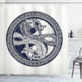 Ambesonne Celtic Dragon Shower Curtain, Mystic Yin Yang Creatures in Round Frame, Cloth Fabric Bathroom Decor Set with Hooks, 69" W x 70" L, Violet Blue Off White