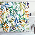 Ambesonne Traditional Shower Curtain, Colorful Bamboo Tree Leaves Hand Drawn Style Plants Picture Print, Cloth Fabric Bathroom Decor Set with Hooks, 69" W x 70" L, Multicolor White