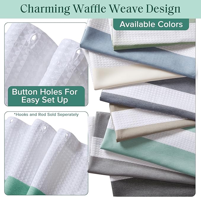 Madison Park Shower Curtain Waffle Weave Striped Pieced Design Fabric Shower Curtains for Bathroom with 3M Scotchgard Moisture Management Premium Spa Quality Modern Standard 72"x72" Aqua
