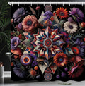 Ambesonne Boho Floral Shower Curtain, Abstract Exotic Flowers Arrange with Trippy Element on Dark Back Print, Cloth Fabric Bathroom Decor Set with Hooks, 69" W x 84" L, Purple Black Coral