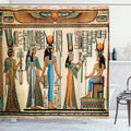 Ambesonne Egyptian Print Shower Curtain, Egyptian Papyrus Depicting Queen Nefertari Making an Offering to Isis Image, Cloth Fabric Bathroom Decor Set with Hooks, 69" W x 84" L, Teal Orange