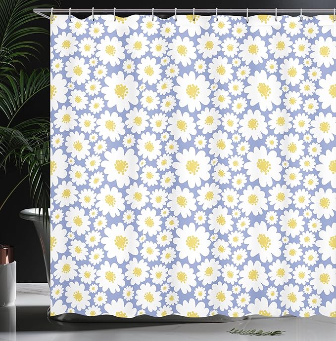 Ambesonne Floral Shower Curtain, Pastel Cartoon Like Flowers Daisies Spring Time Season Artwork Print, Cloth Fabric Bathroom Decor Set with Hooks, 69" W x 70" L, Ceil Blue