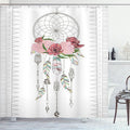 Ambesonne Bohemian Shower Curtain, Hand Drawn Illustration of a Dreamcatcher Boho Form Design Feathers Flowers, Cloth Fabric Bathroom Decor Set with Hooks, 69" W x 70" L, Pale Rose