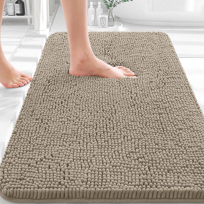 OLANLY Bathroom Rugs 32x20, Extra Soft Absorbent Chenille Bath Rugs, Rubber Backing Quick Dry, Machine Washable Bath Mats for Bathroom Floor, Tub and Shower, Home Decor Accessories, Warm Taupe