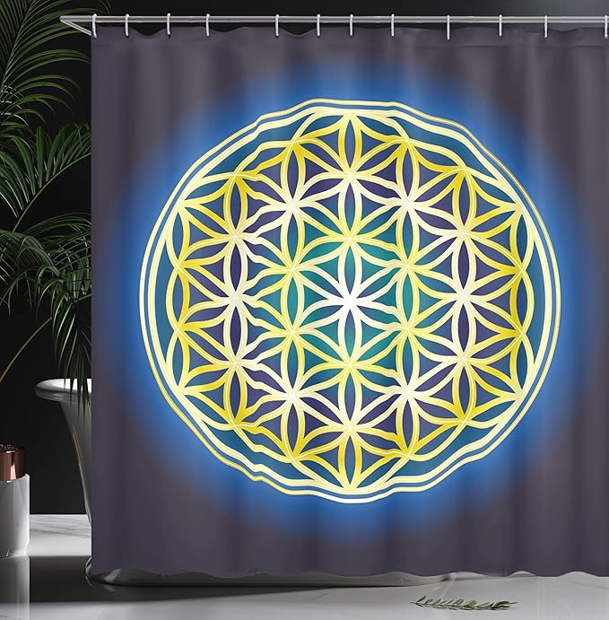 Ambesonne Abstract Shower Curtain, Nature Spirals Flower of Life Energy Illustration, Cloth Fabric Bathroom Decor Set with Hooks, 69" W x 75" L, Violet Blue Indigo