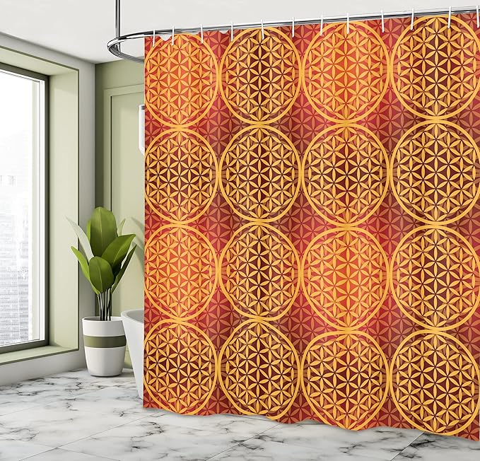 Ambesonne Victorian Shower Curtain, Vintage Style Flower with Medieval Tones Rococo Baroque Esoteric Motif, Cloth Fabric Bathroom Decor Set with Hooks, 69" W x 75" L, Mustard Orange
