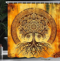 Ambesonne Boho Shower Curtain, Oriental Atmosphere Warm Tone Mandala Ornate Life Tree with Grungy Hues, Cloth Fabric Bathroom Decor Set with Hooks, 69" W x 70" L, Burnt Orange Dark Taupe