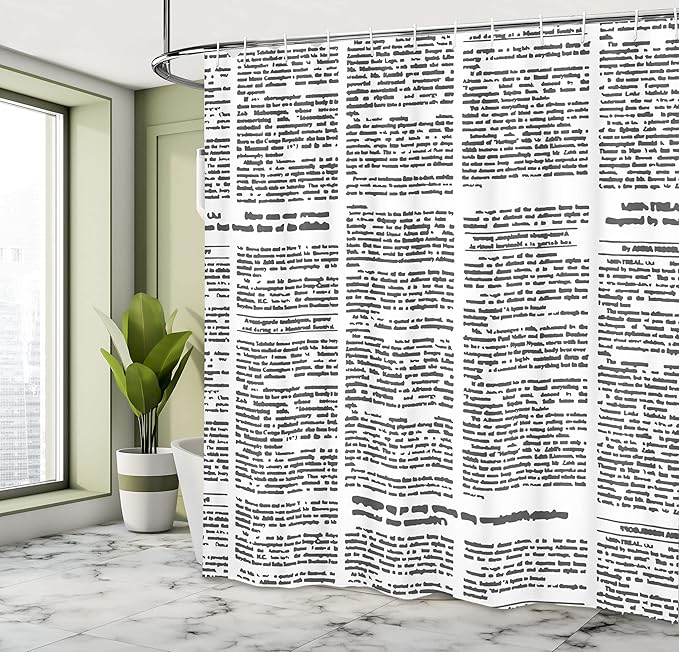 Ambesonne Old Newspaper Shower Curtain, Close up View of Aged Journal Page Headings News Articles Columns, Cloth Fabric Bathroom Decor Set with Hooks, 69" W x 70" L, Charcoal Grey White